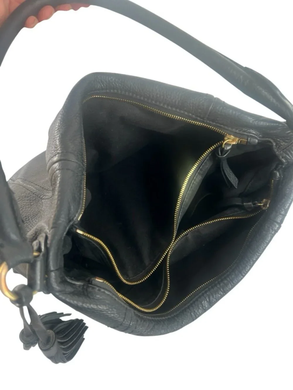 vtg J CREW Large Hobo Pebbled Napa Leather Shoulder Bag 3 Compartaments